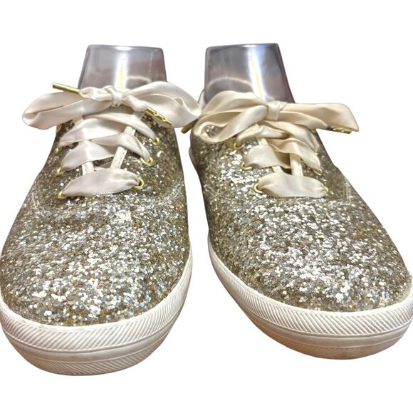 KATE SPADE KEDS Collab Silver Glitter Sparkle Sneakers Size 9 - Picture 5 of 11